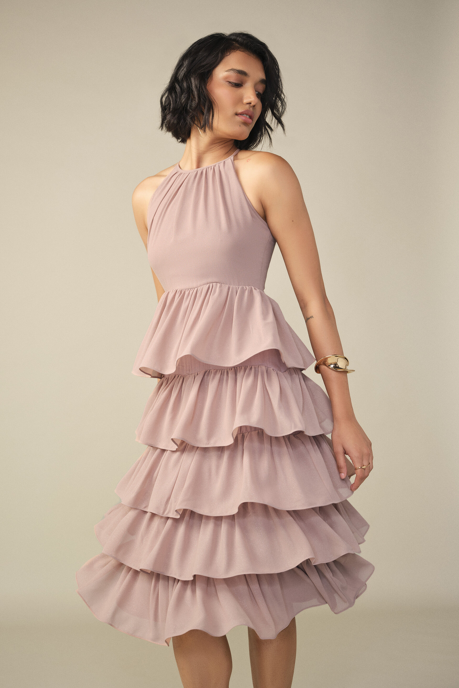 Tiered Dress in Dusty Rose, Blush, image 2